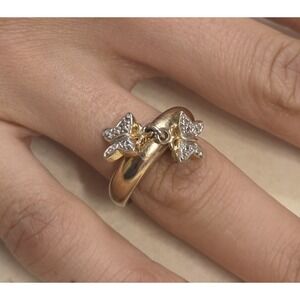 Vintage Ross Simons Sterling Silver Vermeil Butterfly Dangle Charm Ring Size 7